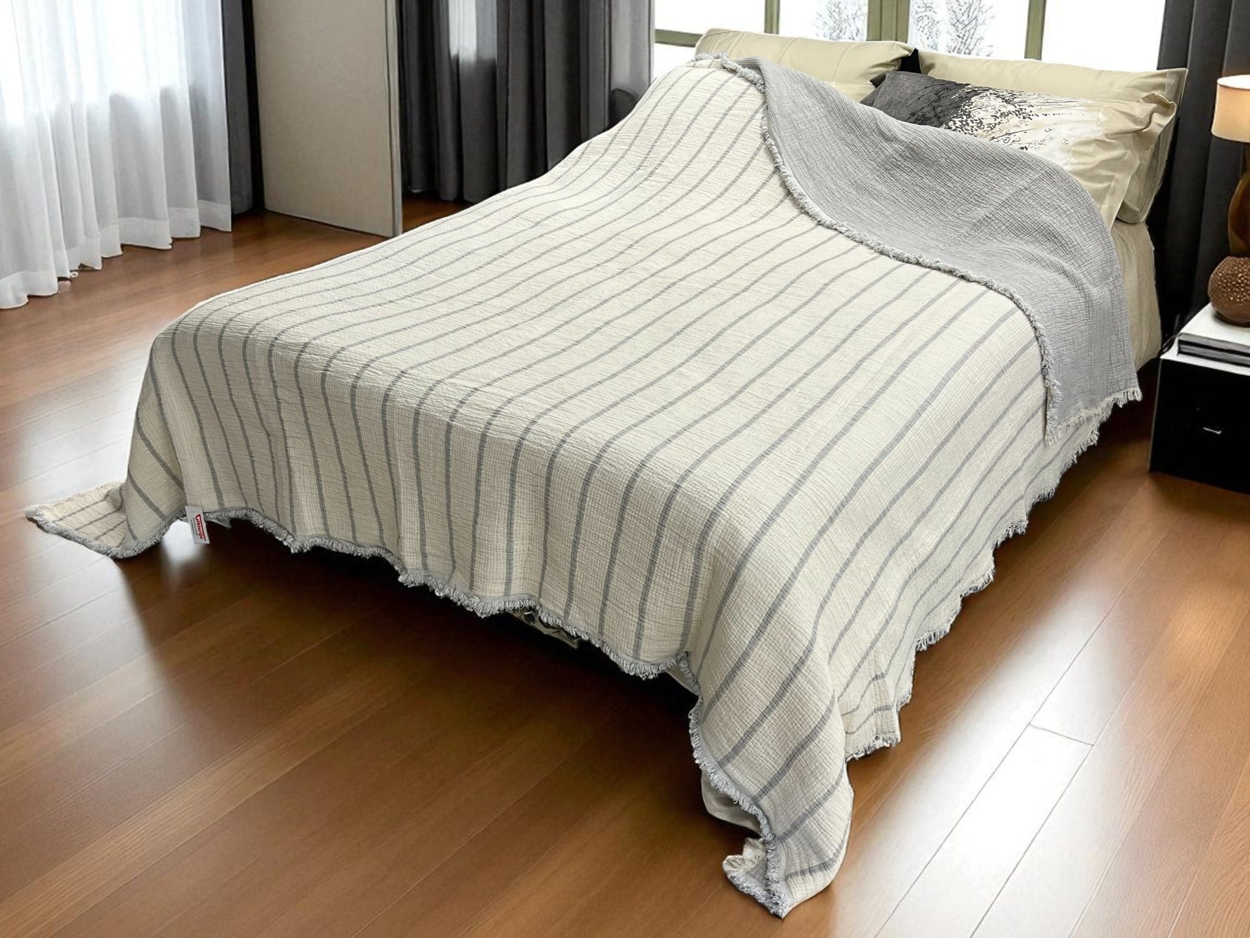 Pamučni prekivač sa dva lica 240x260cm Grey/Ivory