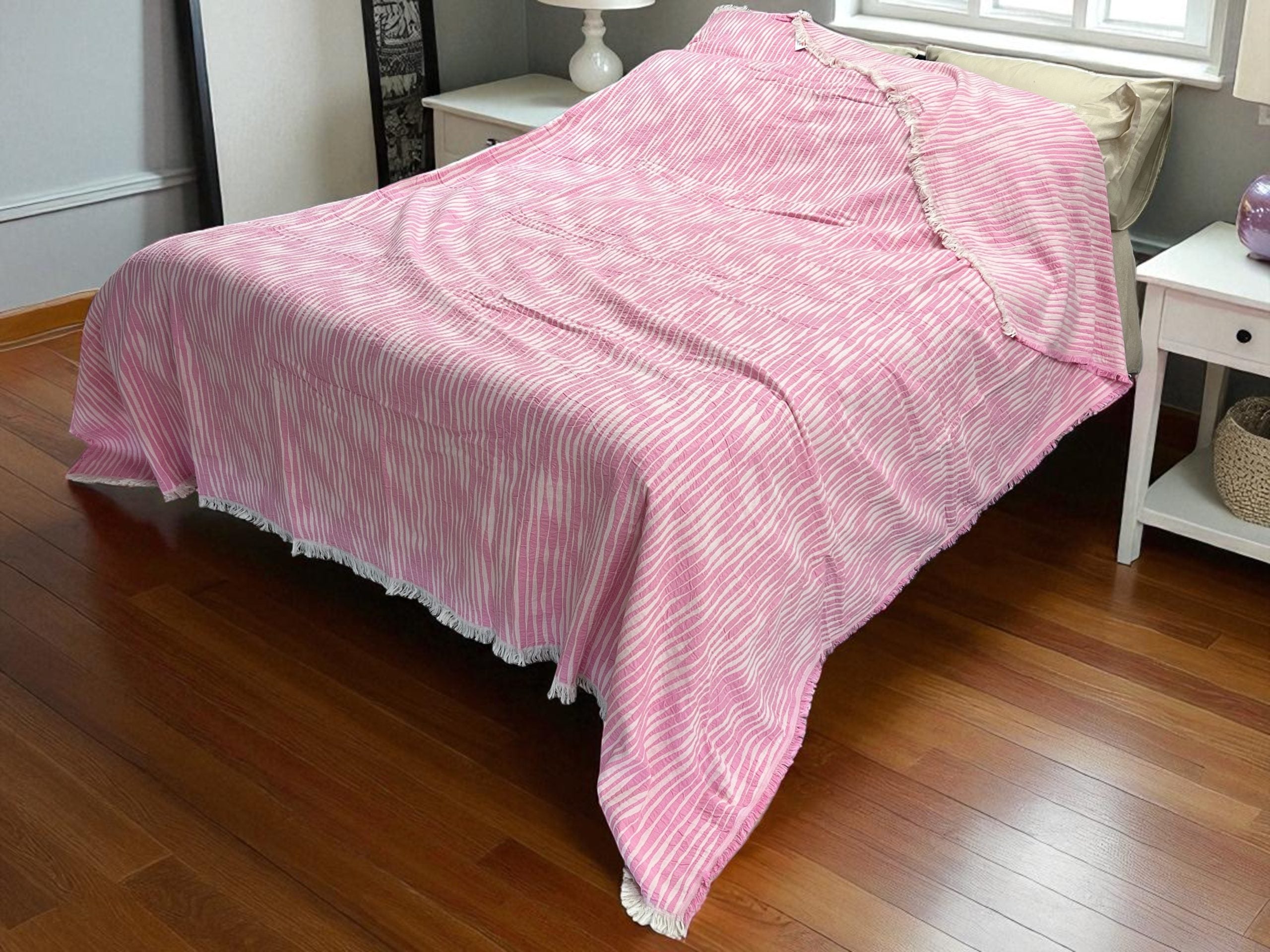 Pamučni prekivač sa dva lica 240x260cm Pink/White