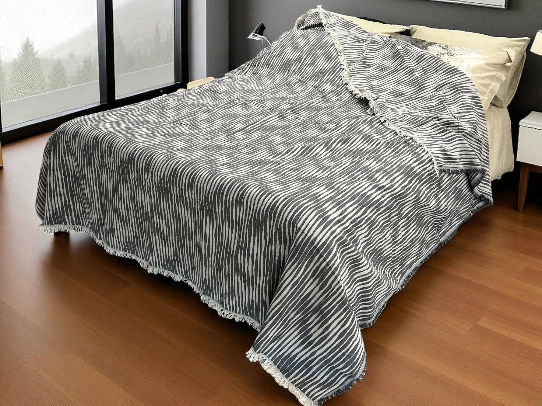 Pamučni prekivač sa dva lica 240x260cm Grey/White