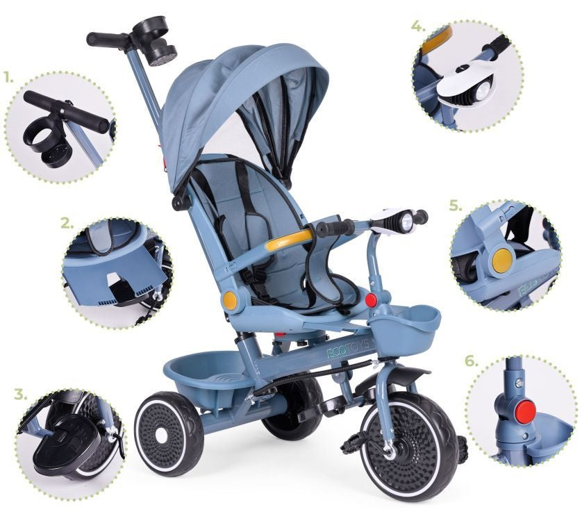 2u1 tricikl sa rotirajućim sedištem i sklopivom tendom Blue, ECOTOYS