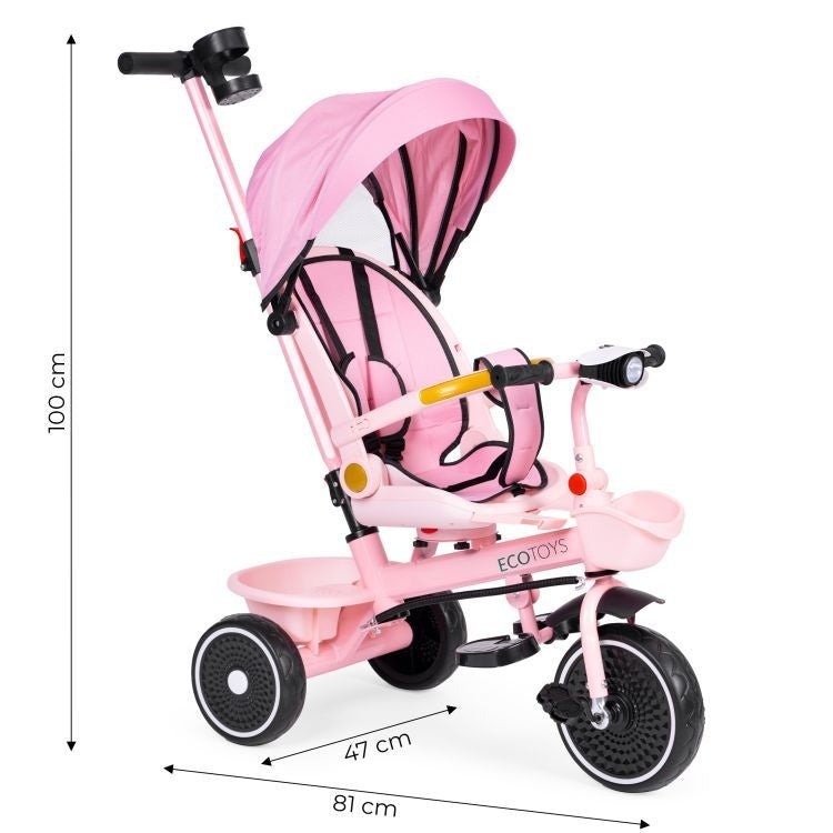 2u1 tricikl sa rotirajućim sedištem i sklopivom tendom Pink, ECOTOYS