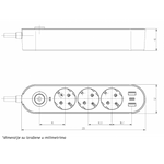 Prenosna Prikljucnica Gs03Ku 3/3Met, 2 USB, TIP C