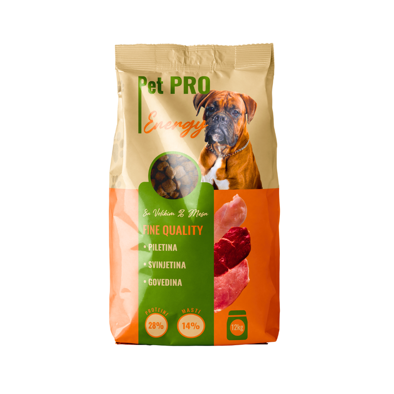 PET PRO ENERGY Suva hrana za pse sa govedinom, piletinom i svinjetinom 12kg