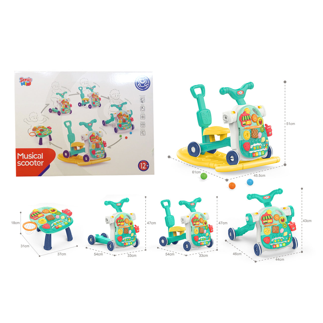 Multifunkcionalna hodalica za bebe, 5u1 multivozilica-igralica