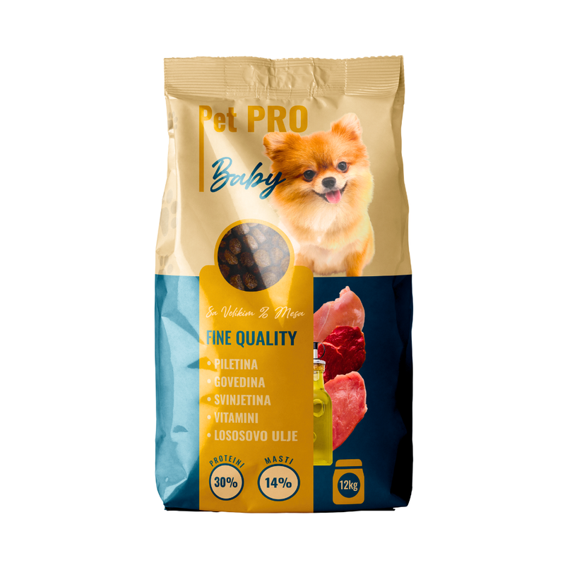 PET PRO BABY Suva hrana za štence i male pse sa piletinom, govedinom i svinjetinom 12kg