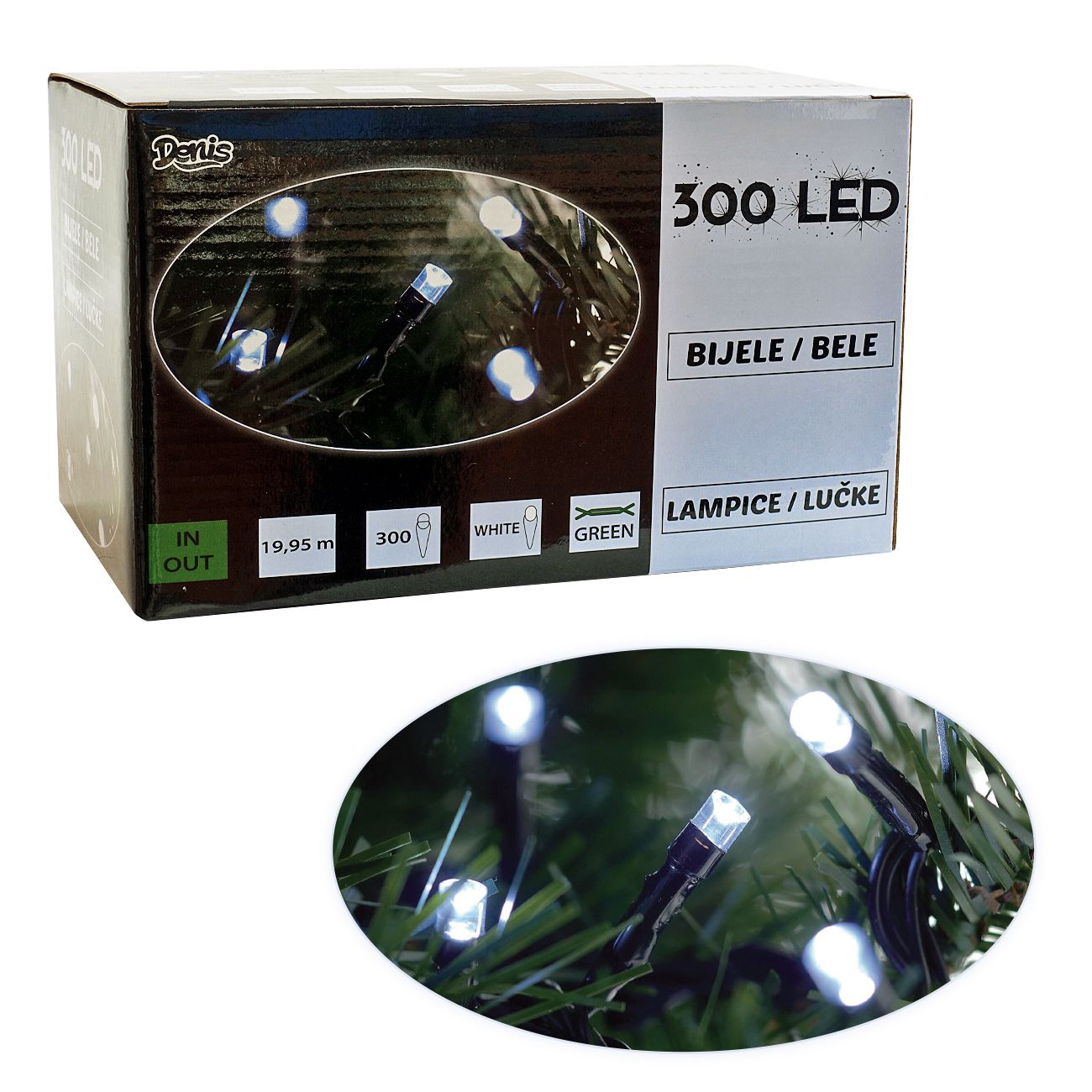 300 LED lanac, belo, 8 funkcija