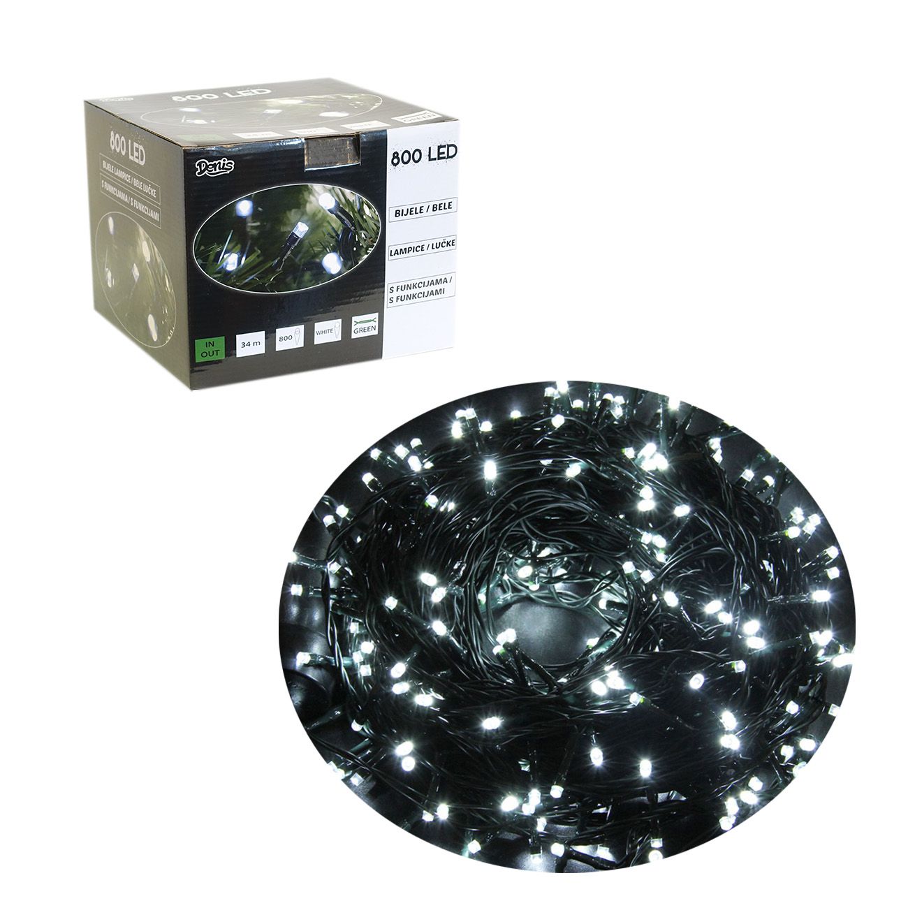 800 LED lampica, belo, 8 funkcija