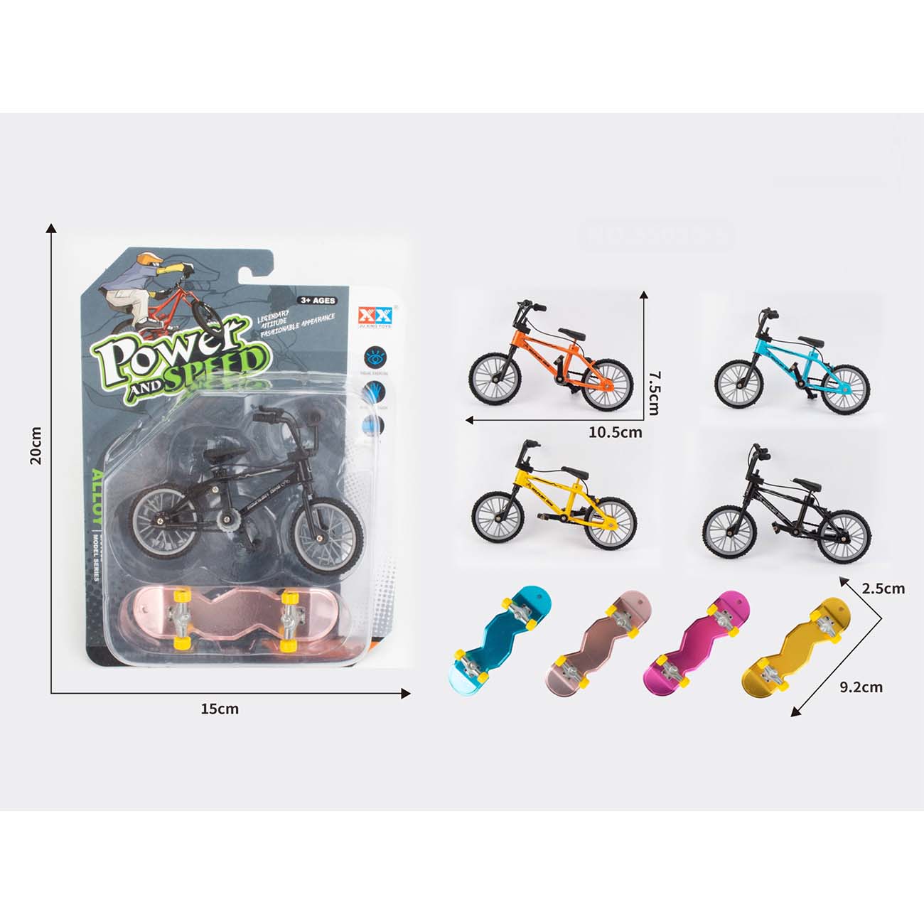 Metalni (die-cast) mini bicikl + fingeroard , 10,5 cm