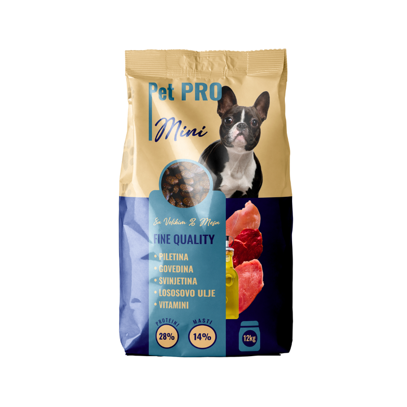 PET PRO MINI Suva hrana za male odrasle pse sa piletinom, govedinom i svinjetinom 12kg