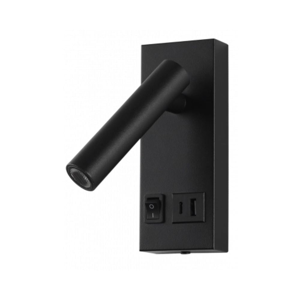 Zidna Svetiljka 2W Pravougaona Crna USB 4200K