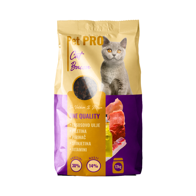 PET PRO CAT bacon Suva hrana za mačke sa slaninom 12kg