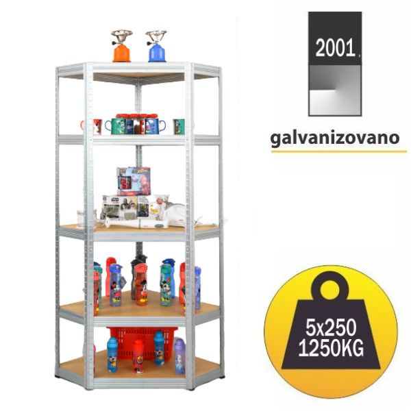 Polica Ugao metal medijapan 180x70x70x30cm 5x250kg