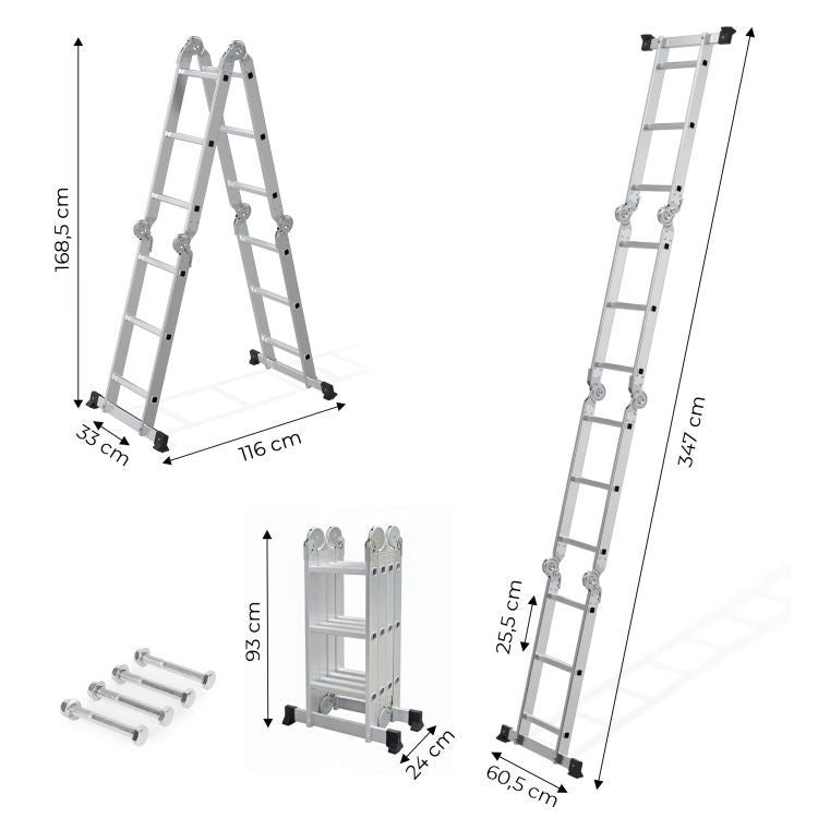 Aluminijumske višenamenske merdevine 4x3, sa šarkama, sklopive, nosivost 150 kg, ModernHome