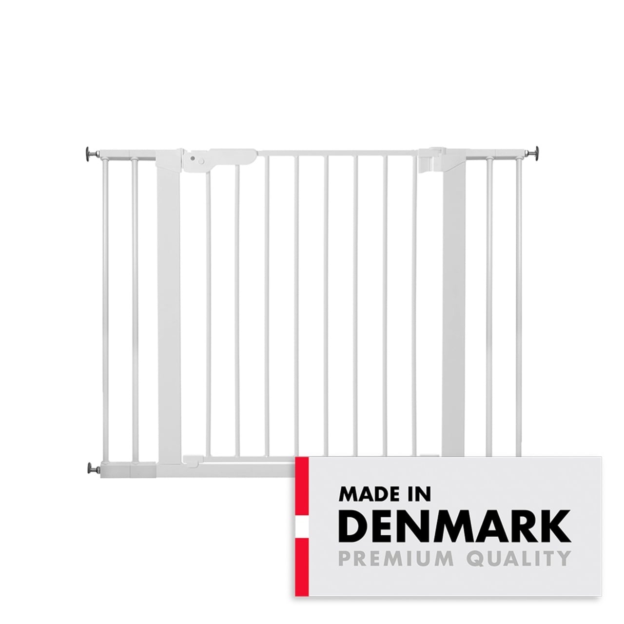 BabyDan Premier sigurnosna ogradica sa 4 produžetka 99–106.3 cm – bez bušenja (pressure fit), bela