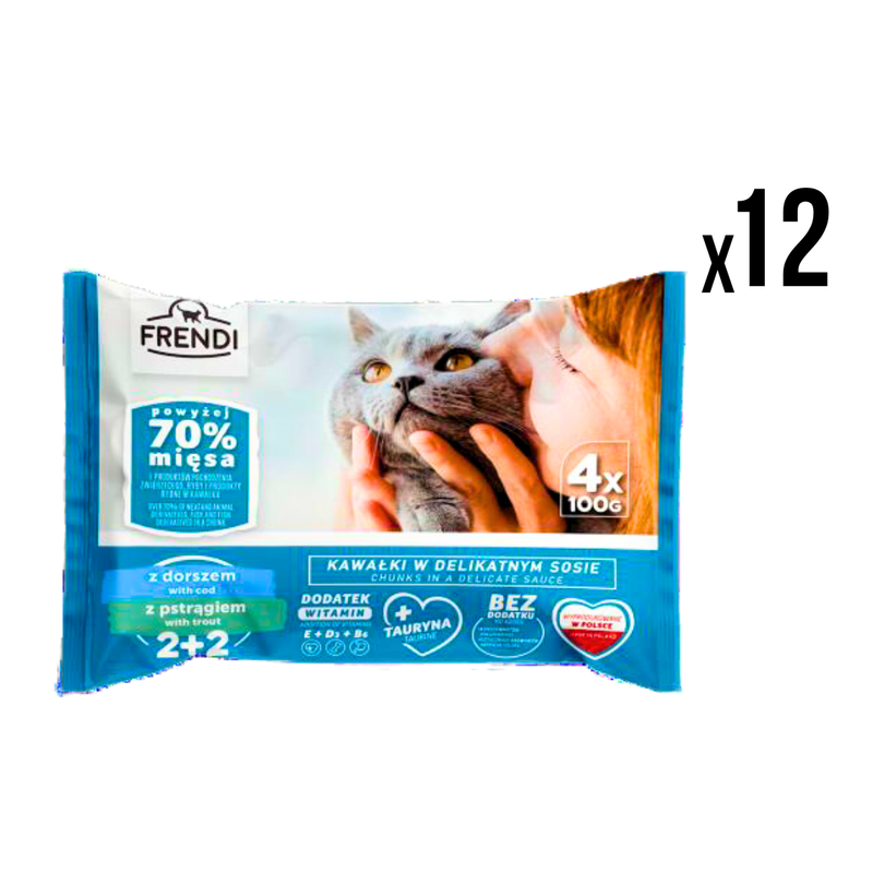 FRENDI Vlažna hrana za mačke Bakalar i pastrmka 12x  4x100g, 48 kom
