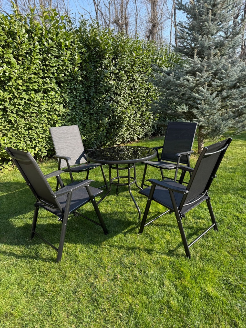 BAŠTENSKA GARNITURA SET 4 STOLICE + STO CRNA BOLZZ