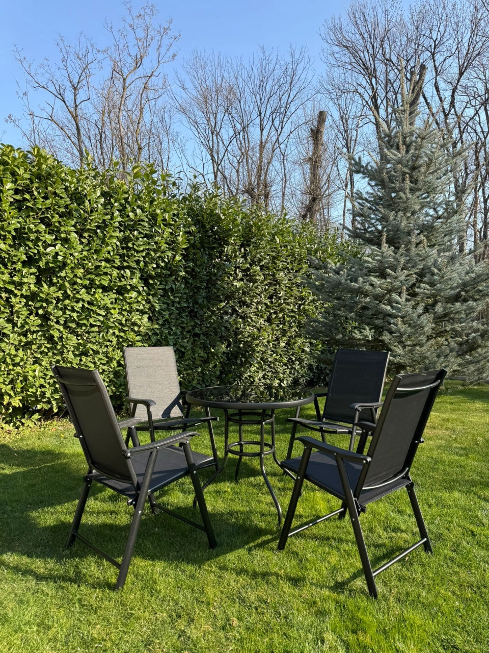 BAŠTENSKA GARNITURA SET 4 STOLICE + STO CRNA BOLZZ
