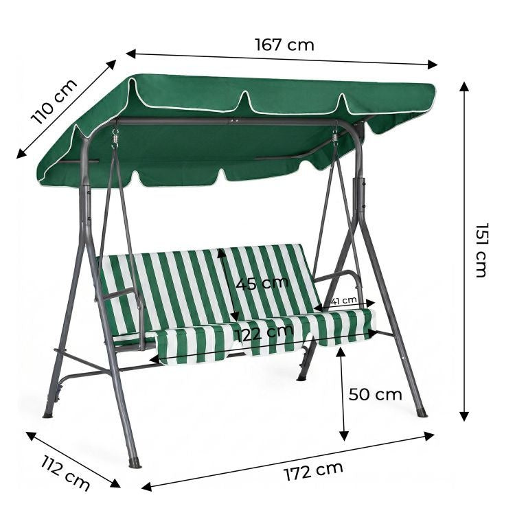 Baštenska ljuljaška za 3 osobe sa tendom – Green/White MultiGarden