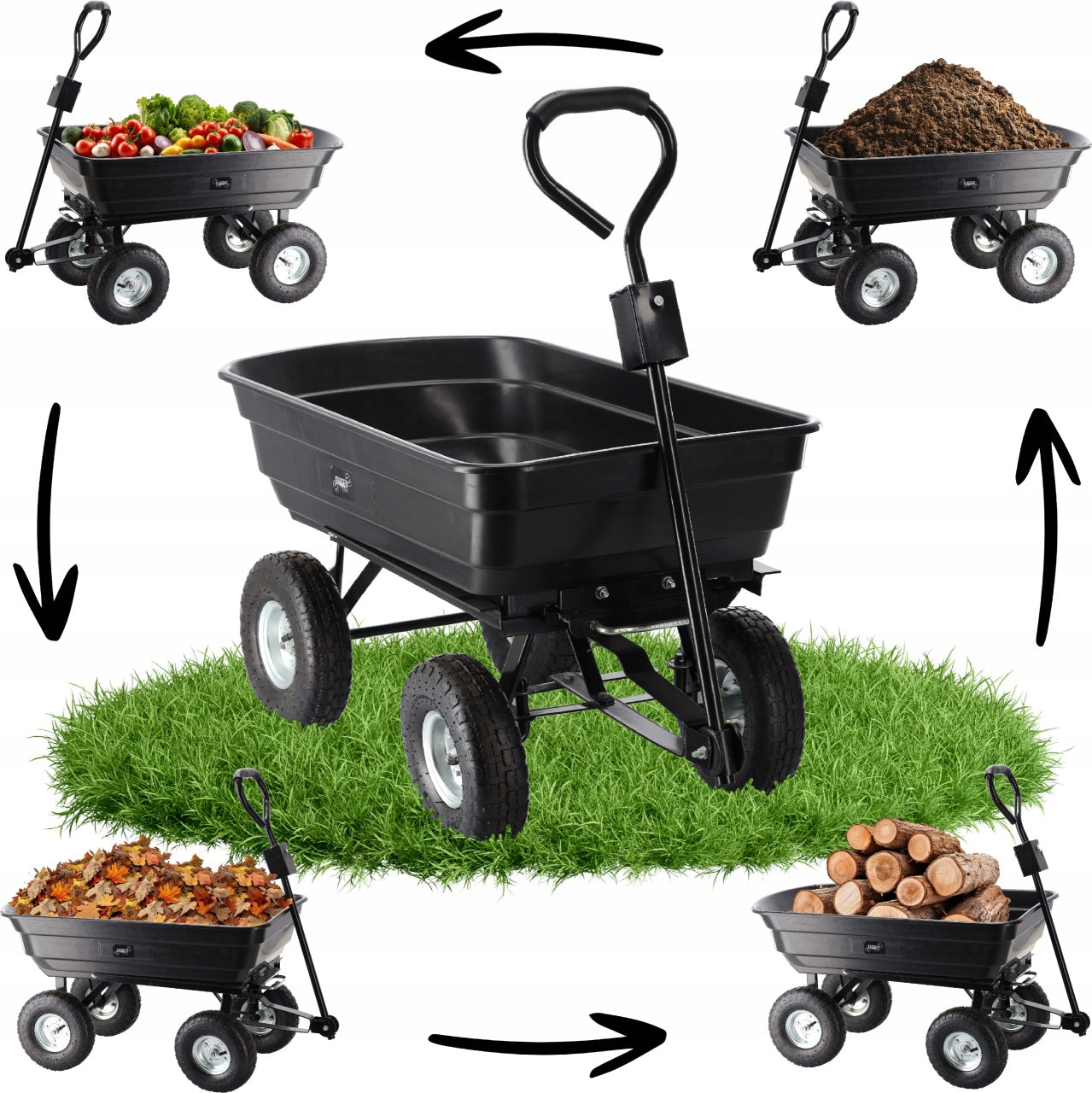 Baštenska/transportna kolica Garden Line, 300 kg, 75 L Black
