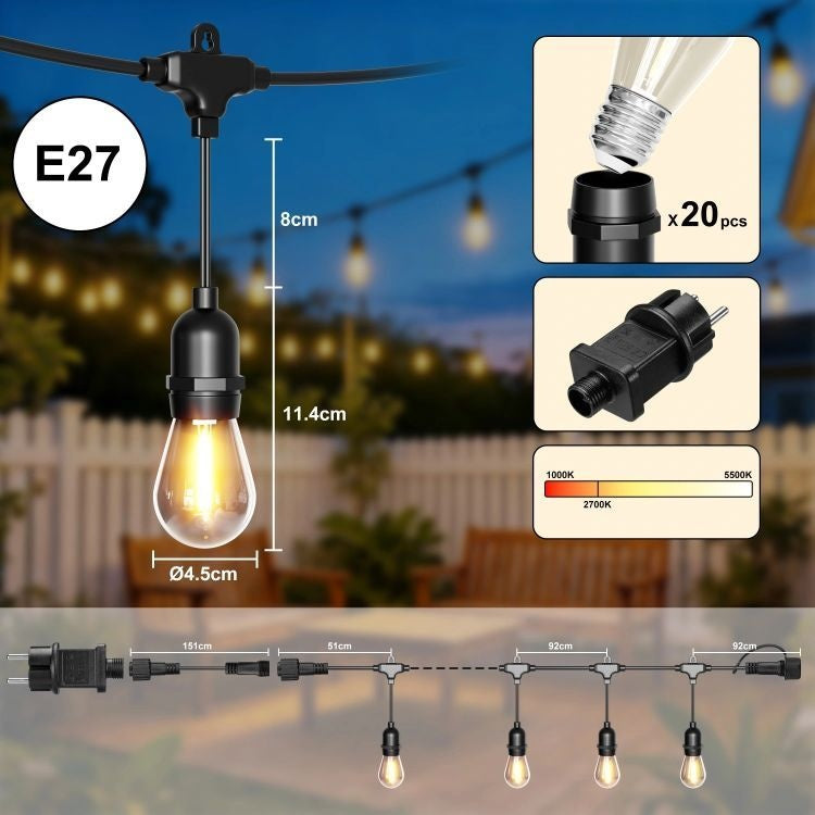 Baštenske LED lampice 20 m (20 sijalica), 9 W