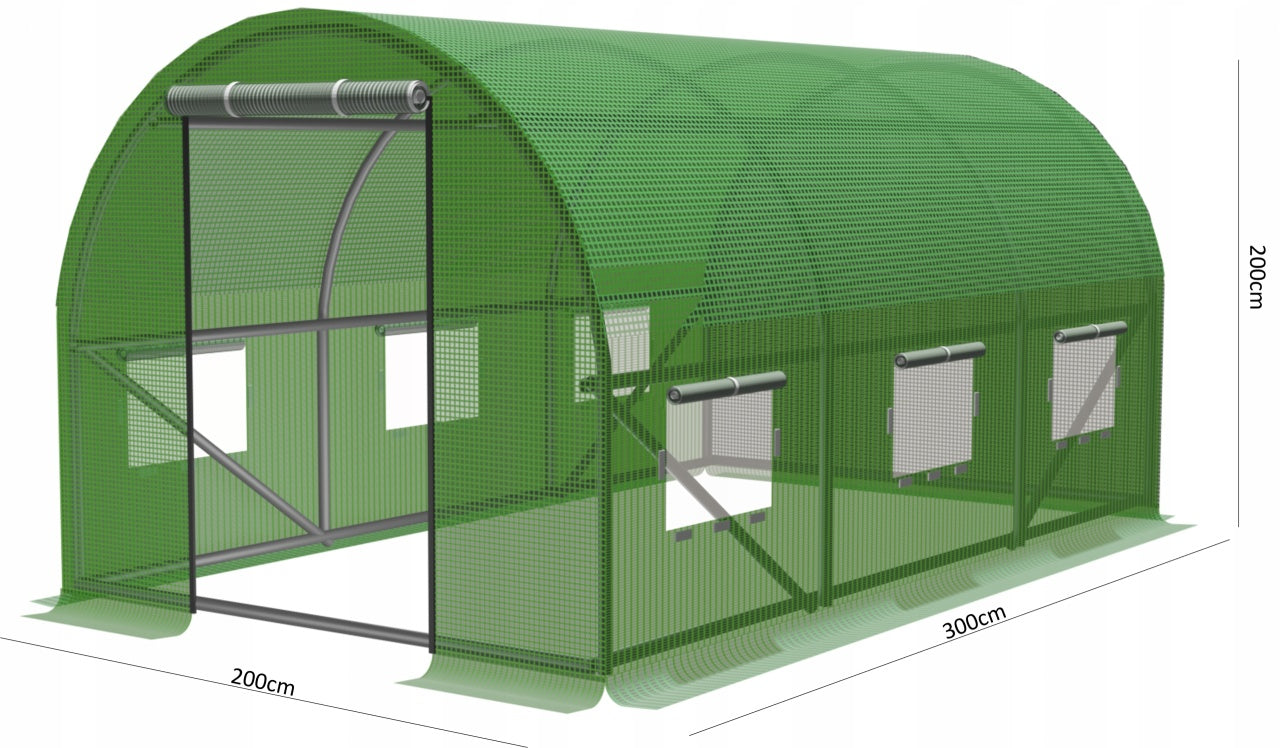BAŠTENSKI PLASTENIK 3-SEGMENTNI 3 X 2 X 2 M ZELENI SA OPCIJOM DODATNE VENTILACIJE 3910