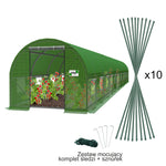 Baštenski tunelski plastenik sa folijom, 10 segmenata, zeleni, 10 × 4 × 2 m