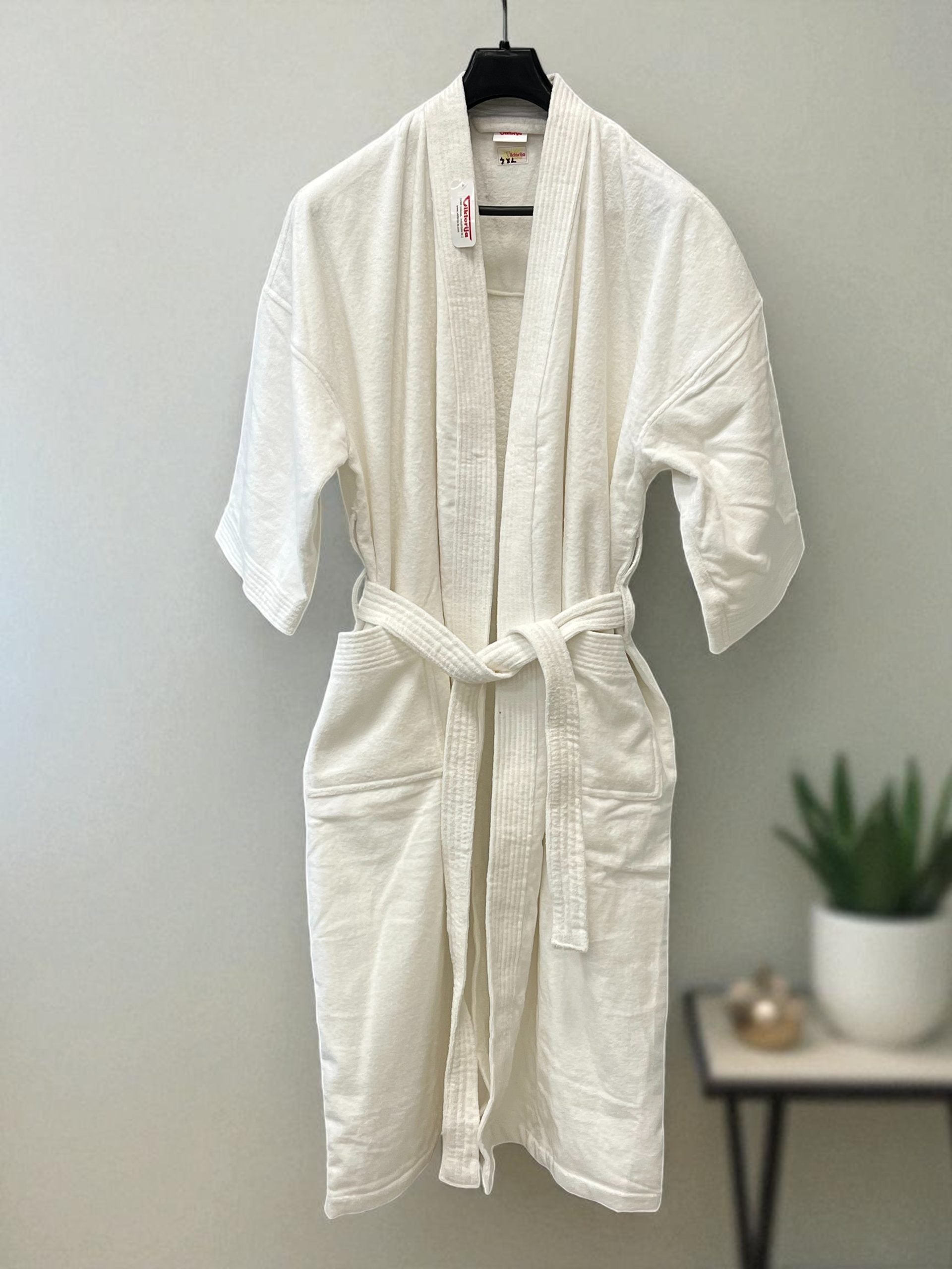 Bade mantil Pliš 4XL veličina Bela boja -Kimono Y-2