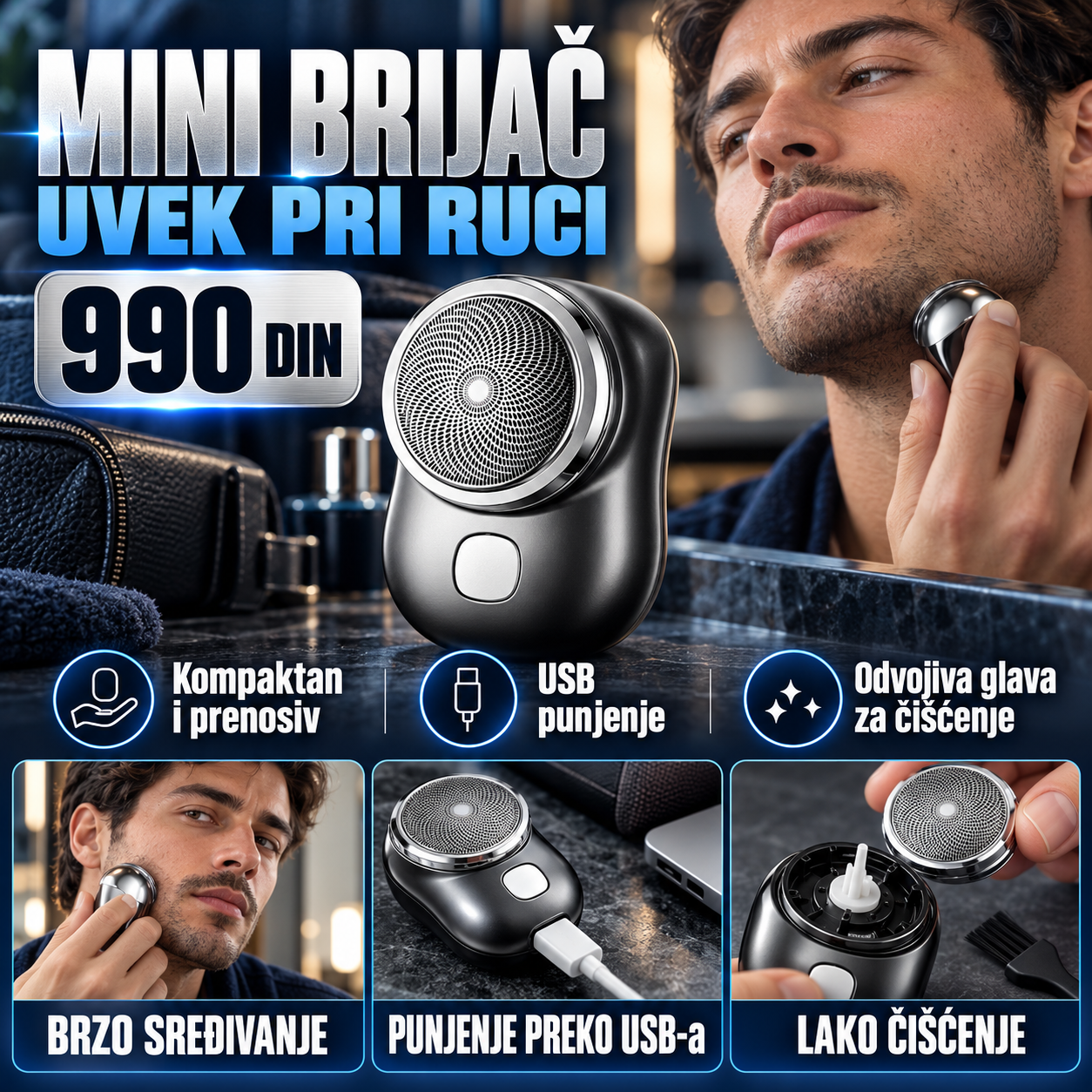Mini prenosiva električna mašinica za brijanje – prodajni vizual 1:1