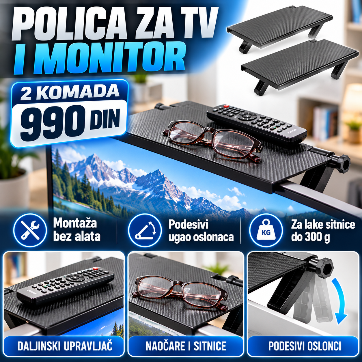 Podesiva polica za TV i monitor - 2 komada – prodajni vizual 1:1