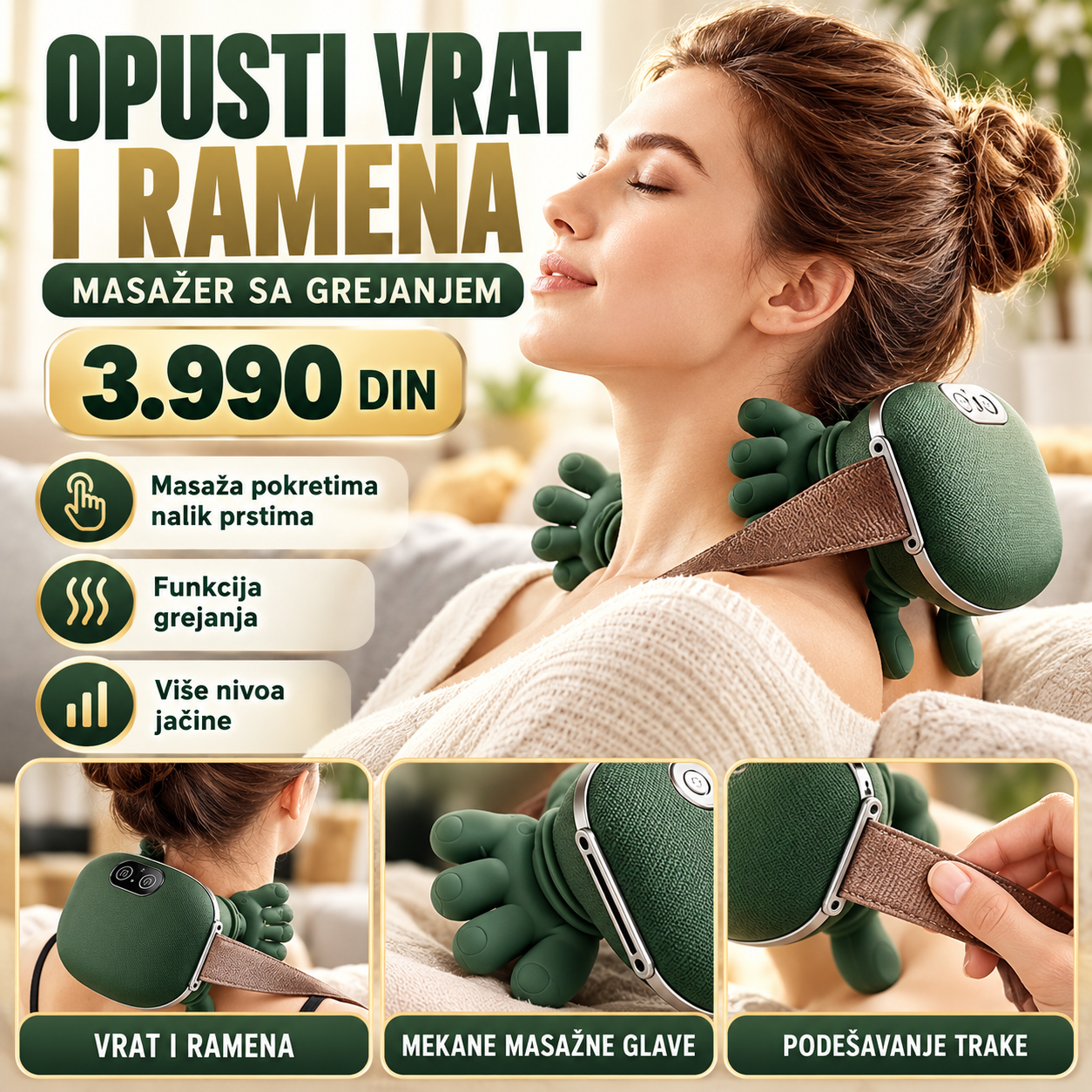 Masažer sa vrat i ramana sa prstima i grejanjem – prodajni vizual 1:1