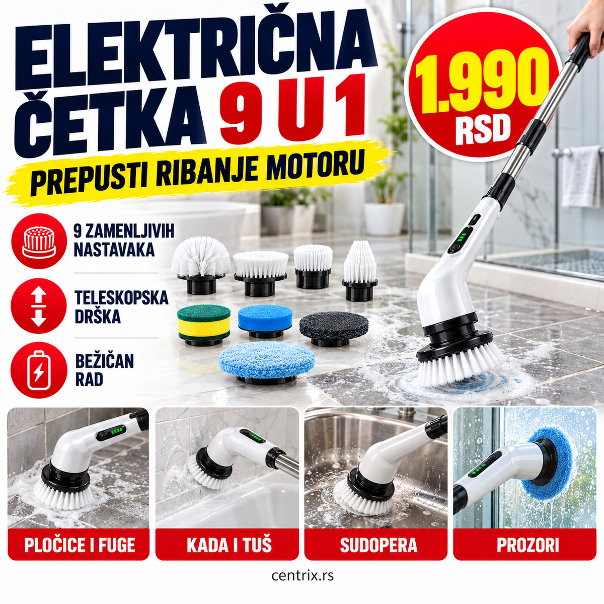 9 u 1 električna rotirajuća četka za čišćenje