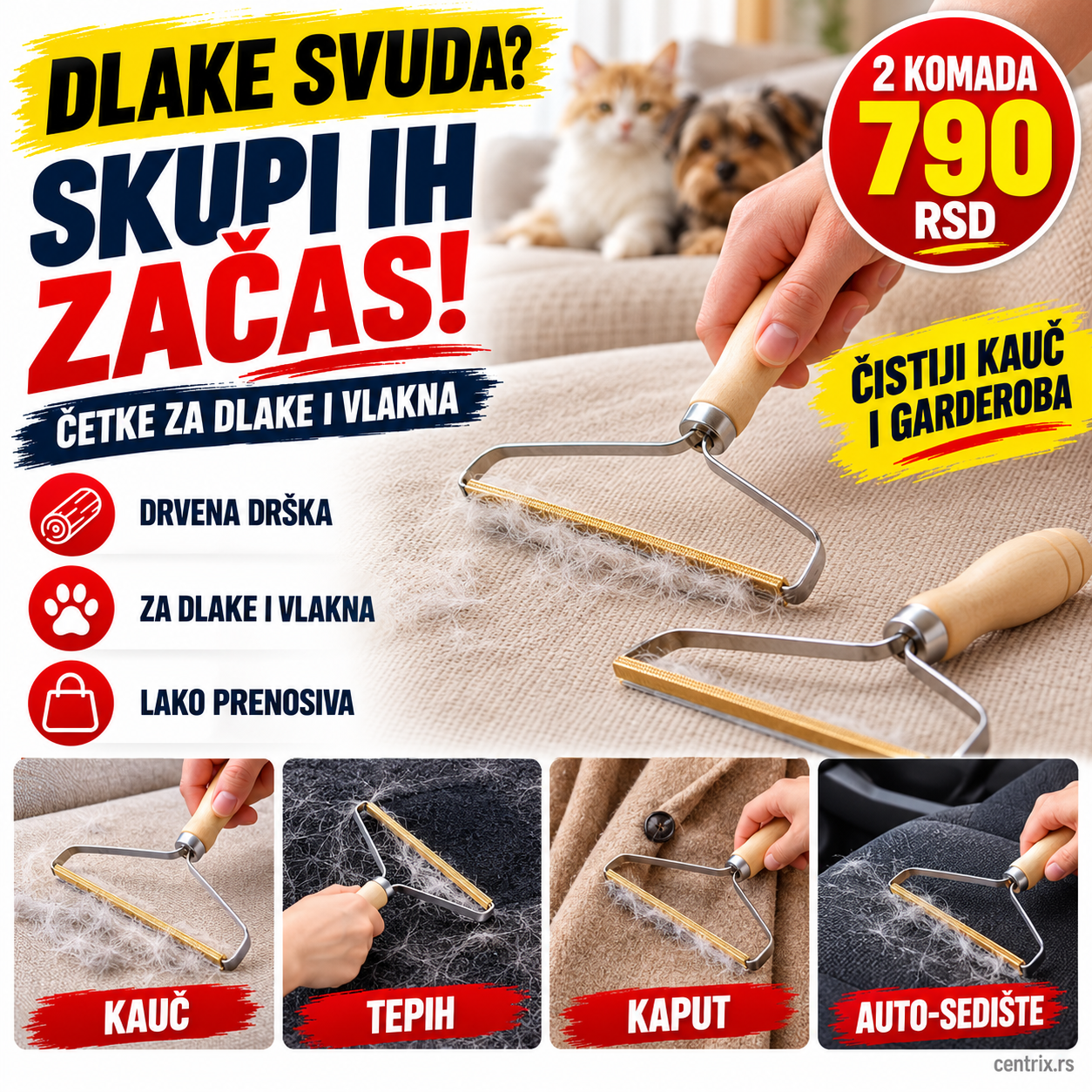 Višenamenska četka za uklanjanje dlaka i vlakana - 2 komada