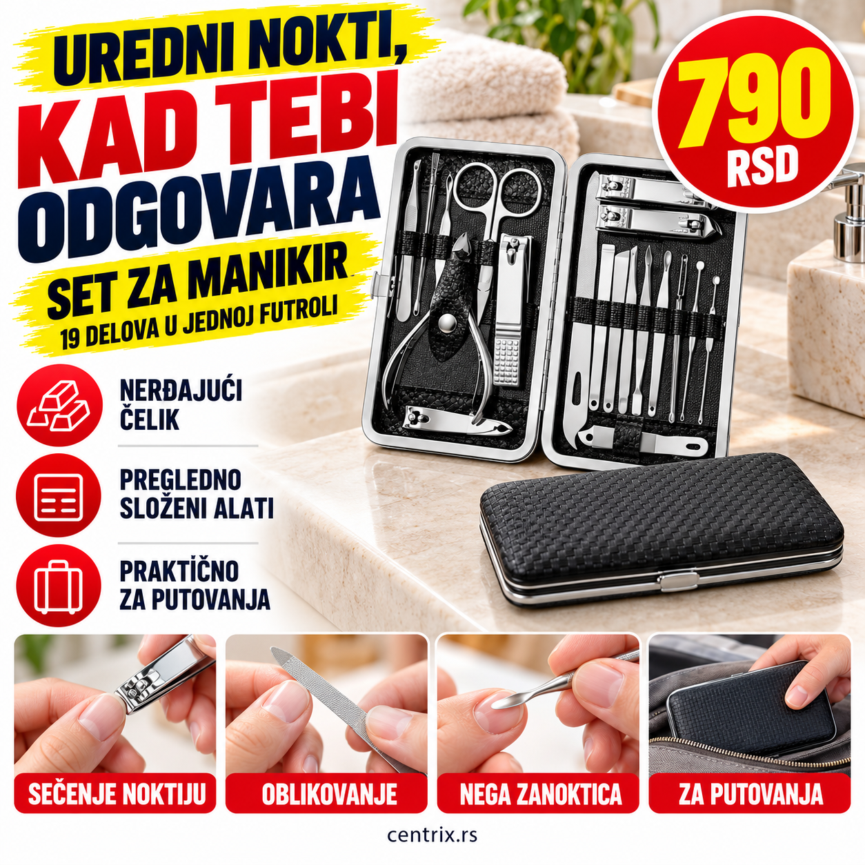 Set za manikir i negu noktiju, 19 delova