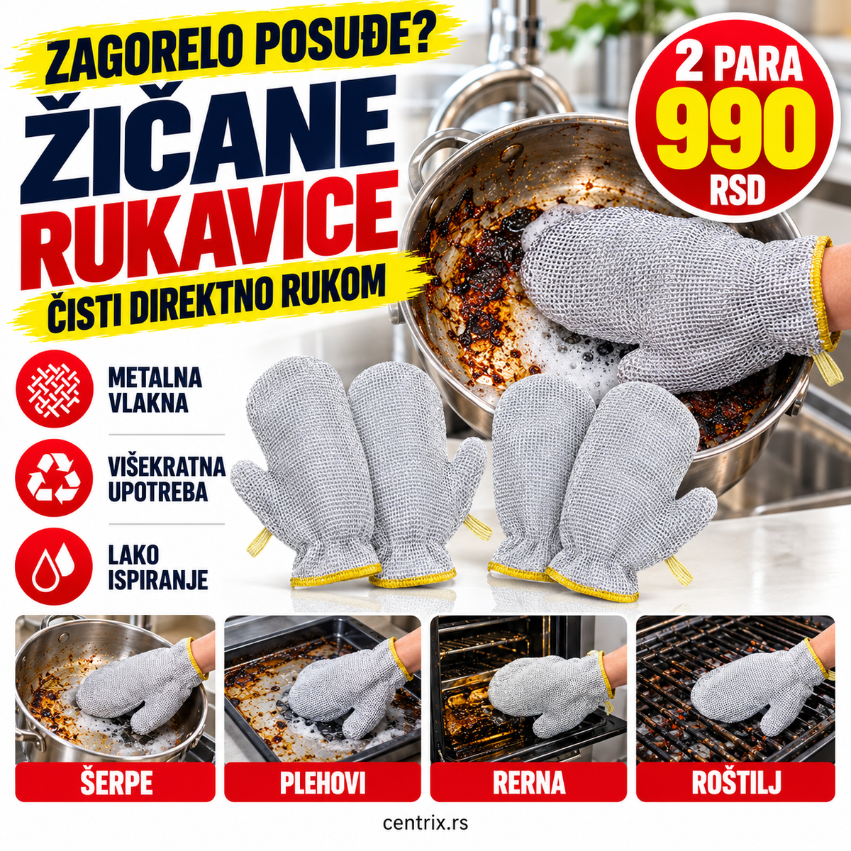 Žičane rukavice za pranje sudova i čišćenje - 2 para