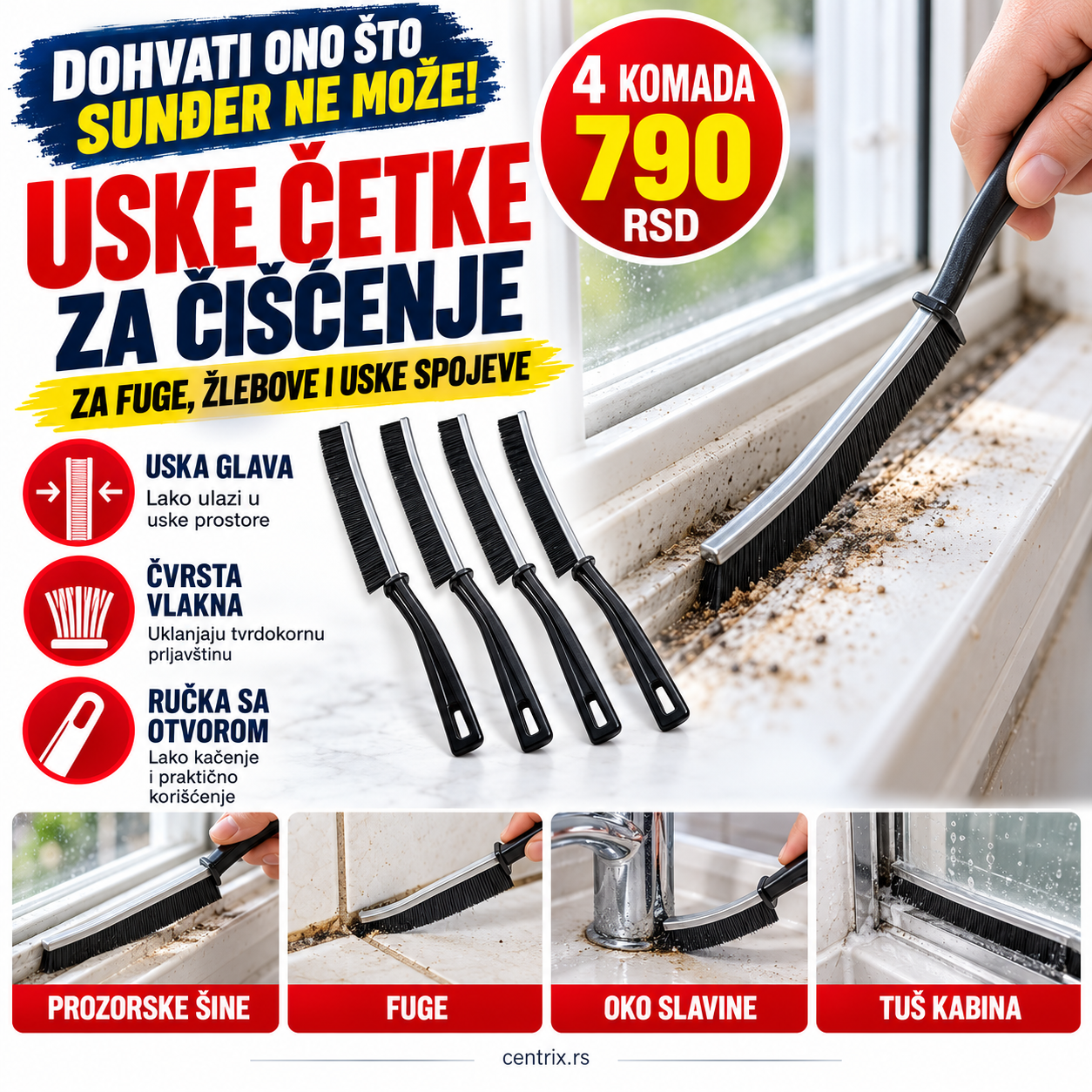 Uske četke za čišćenje teško dostupnih mesta - 4 komada