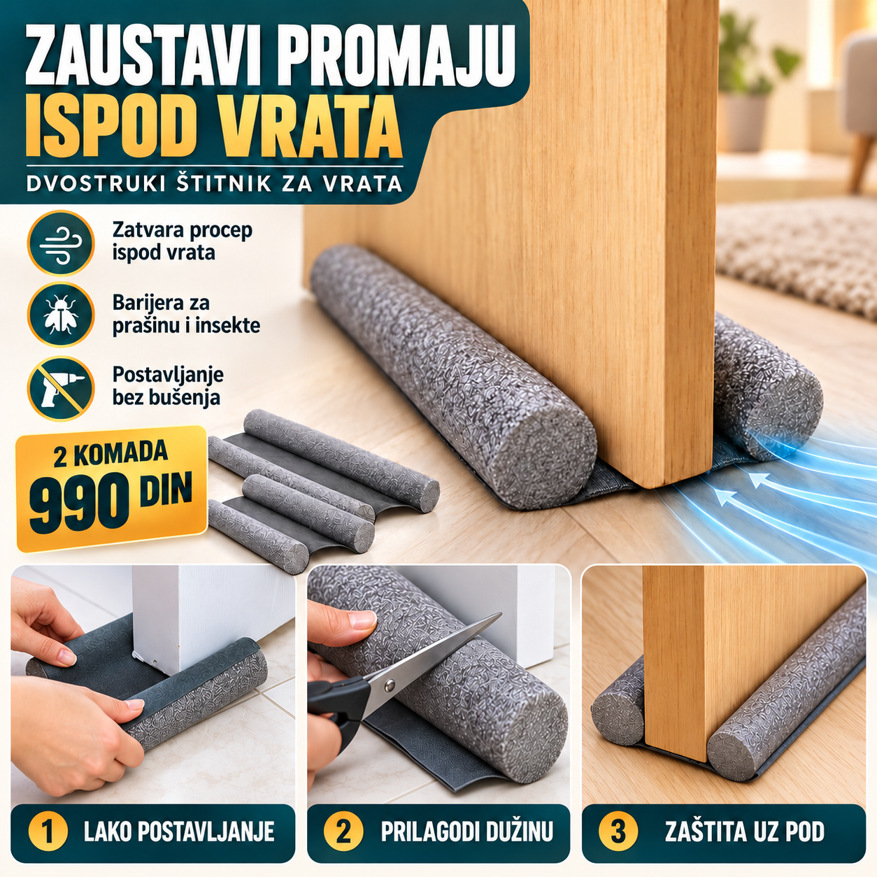 Zaštita od promaje, hladnog vazduha, toplote i insekata, 2 komada – prodajni vizual 1:1