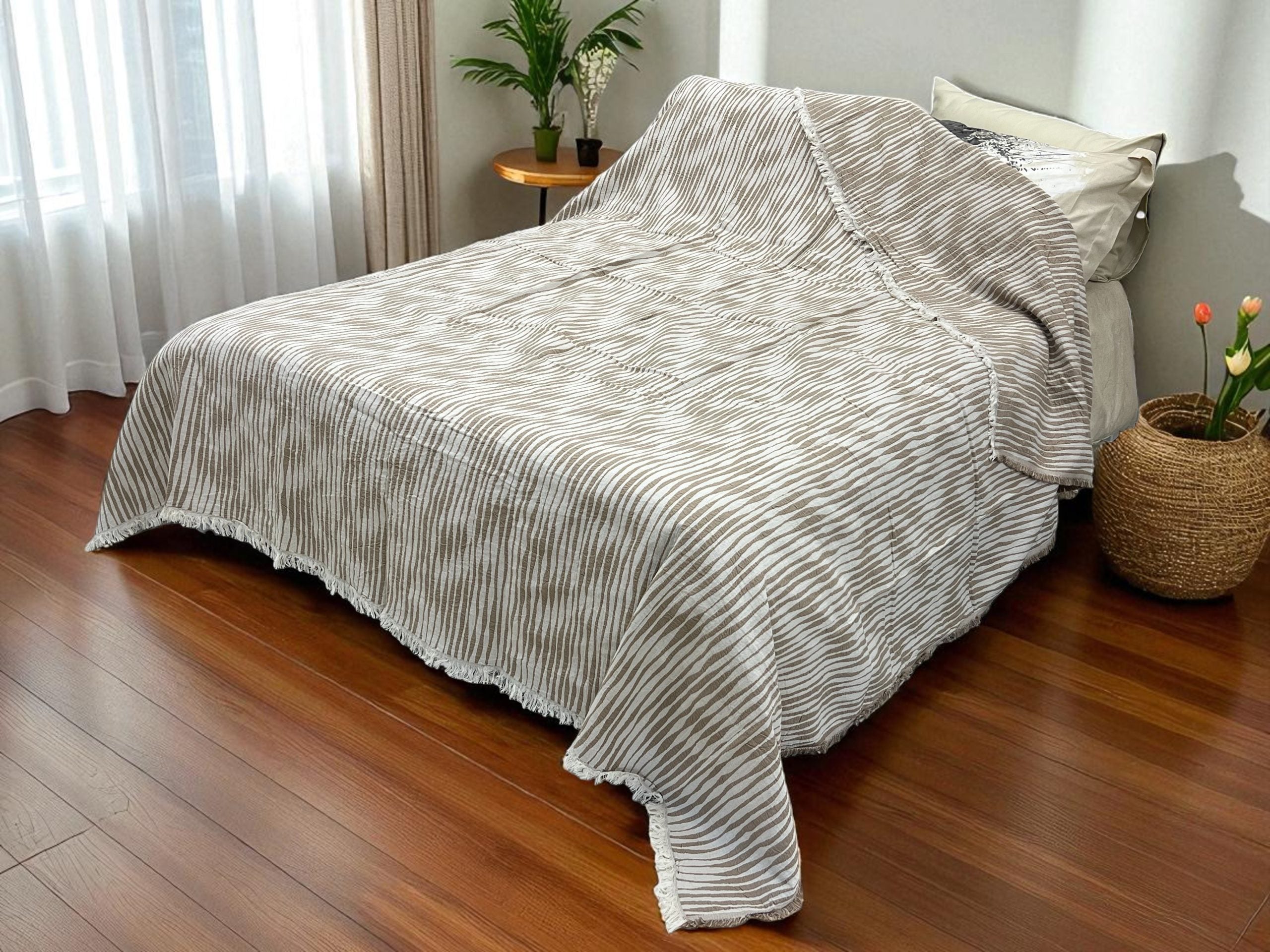 Pamučni prekivač sa dva lica 240x260cm Cream/White