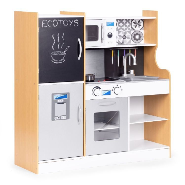 Dečija kuhinja sa zvukom i LED tablom za pisanje, metalni dodaci, MDF, 3+ godine, ECOTOYS