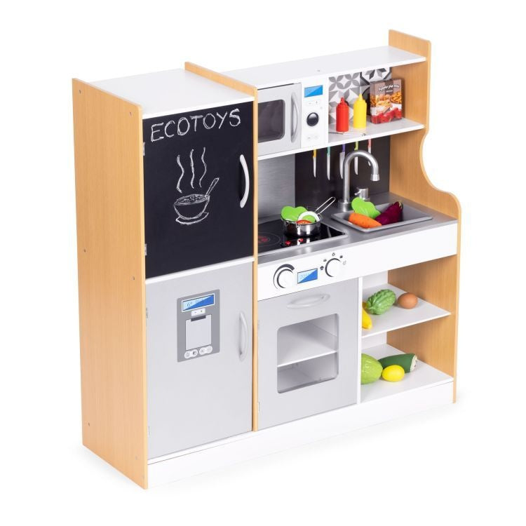 Dečija kuhinja sa zvukom i LED tablom za pisanje, metalni dodaci, MDF, 3+ godine, ECOTOYS