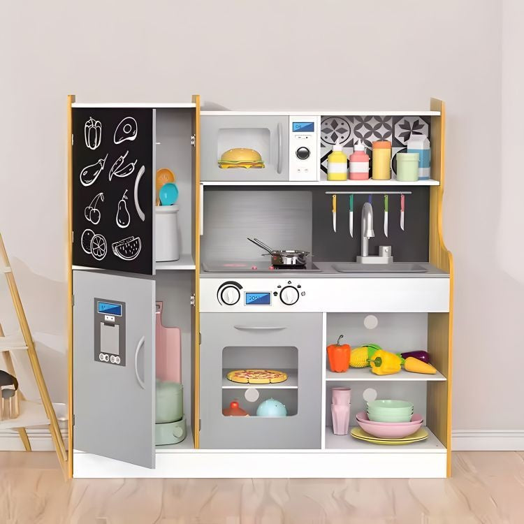 Dečija kuhinja sa zvukom i LED tablom za pisanje, metalni dodaci, MDF, 3+ godine, ECOTOYS