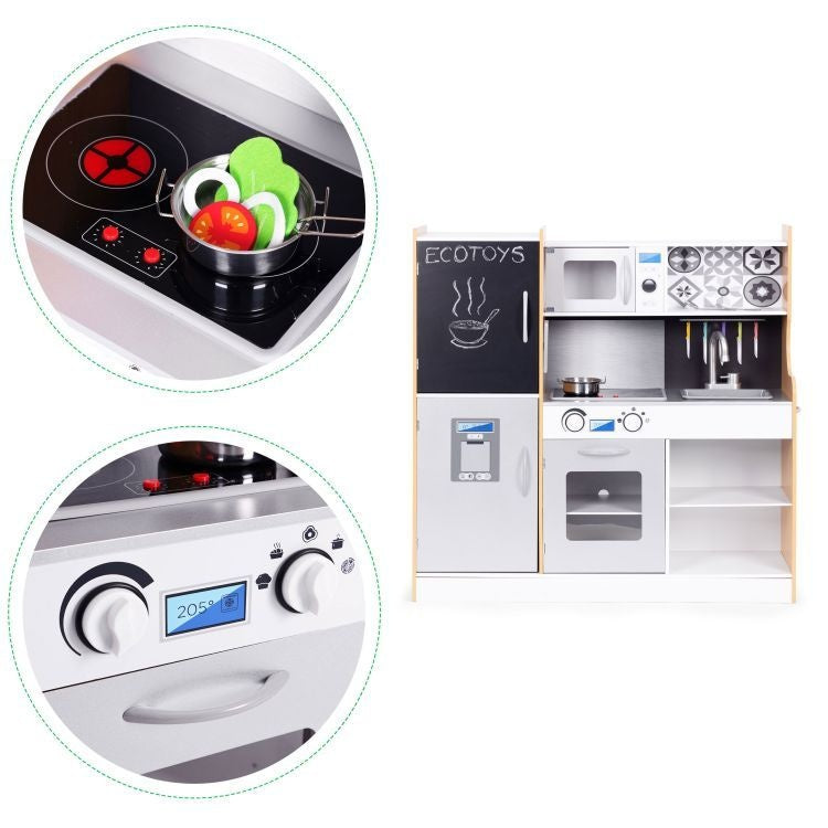 Dečija kuhinja sa zvukom i LED tablom za pisanje, metalni dodaci, MDF, 3+ godine, ECOTOYS