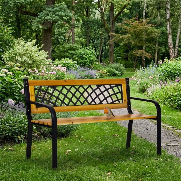 Drvena baštenska klupa sa rešetkastim naslonom 118×52 cm - MultiGarden