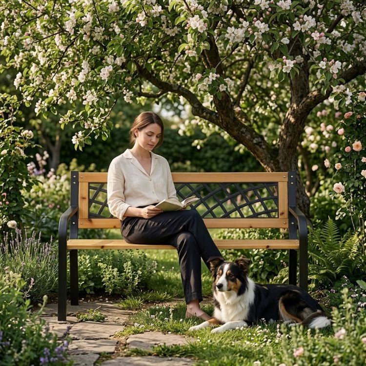 Drvena baštenska klupa sa rešetkastim naslonom 118×52 cm - MultiGarden