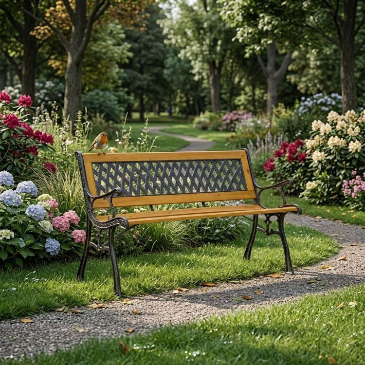 Drvena baštenska klupa sa rešetkastim naslonom 126×51 cm - MultiGarden
