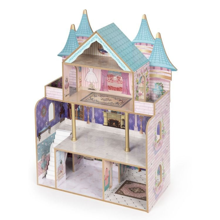 Drvena četvorospratna kućica za lutke Bella Castle, sa 15 komada nameštaja – ECOTOYS