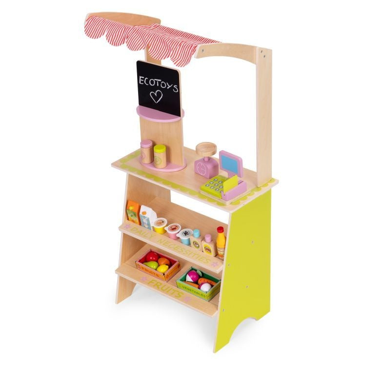 Drvena dečija pijaca sa vagom, POS terminalom i dodacima, 20 delova – EcoToys
