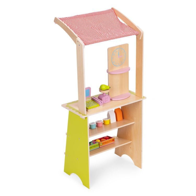Drvena dečija pijaca sa vagom, POS terminalom i dodacima, 20 delova – EcoToys