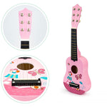 Drvena gitara za decu sa metalnim žicama pink