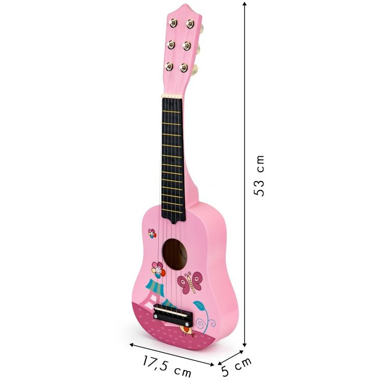 Drvena gitara za decu sa metalnim žicama pink