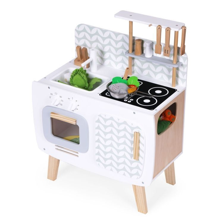Drvena kuhinja za decu retro sa rernom, šporetom, sudoperom i priborom ECOTOYS